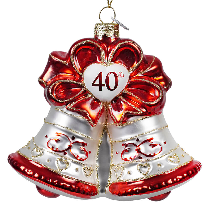 Red Glass "40th Anniversary" Bell Ornament
