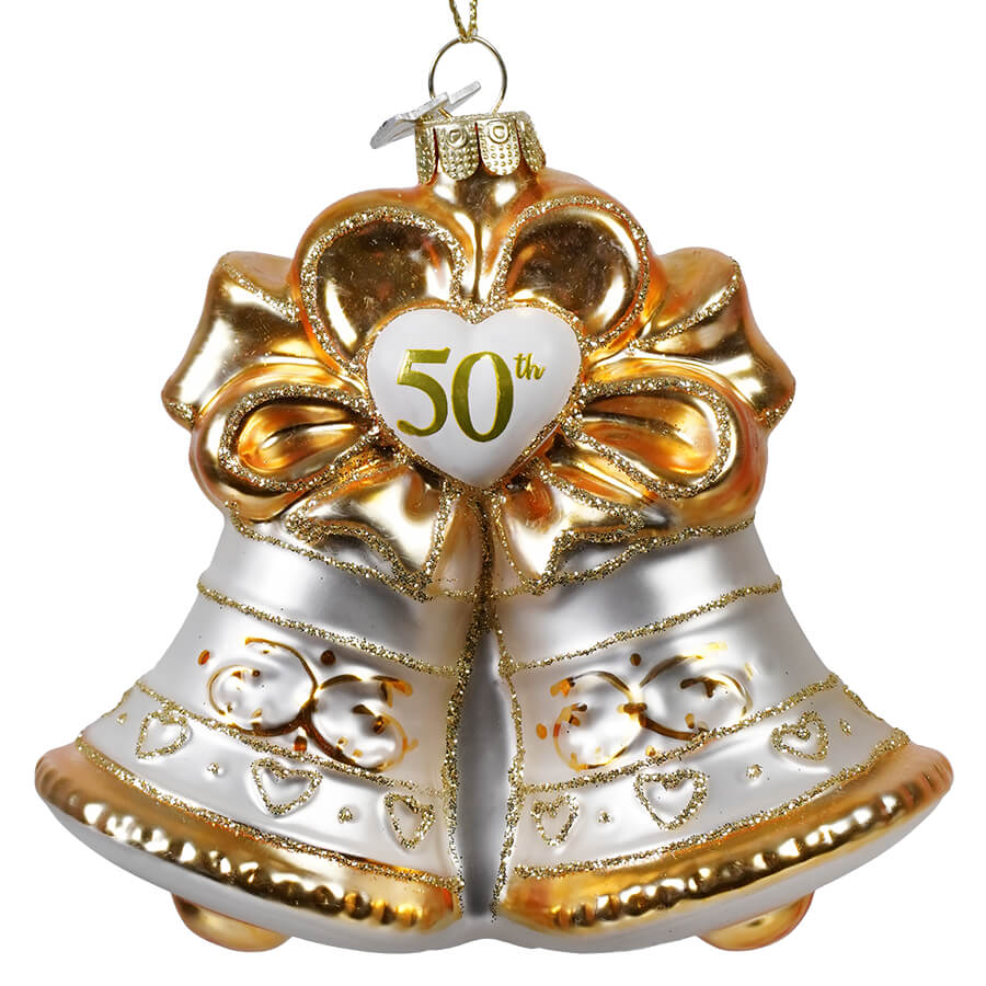 Gold Glass "50th Anniversary" Bell Ornament