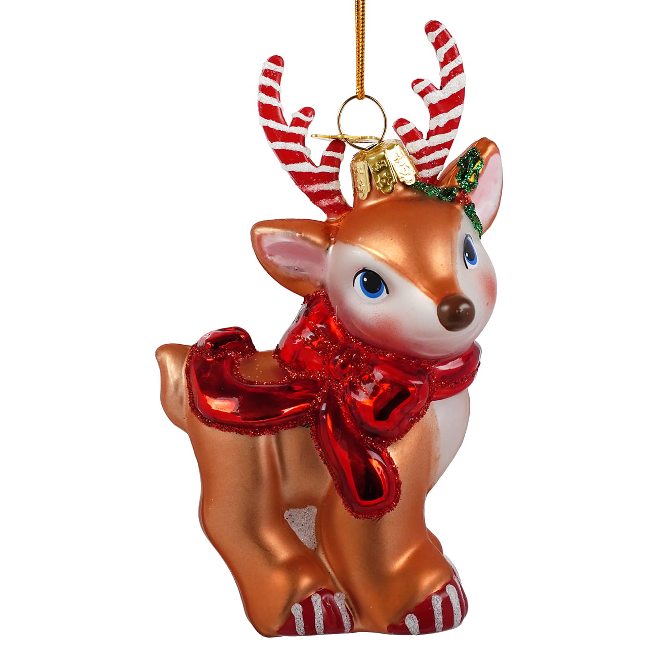 Noble Gems™ Glass Reindeer With Shiny Bow & Candy Cane Antlers Ornament
