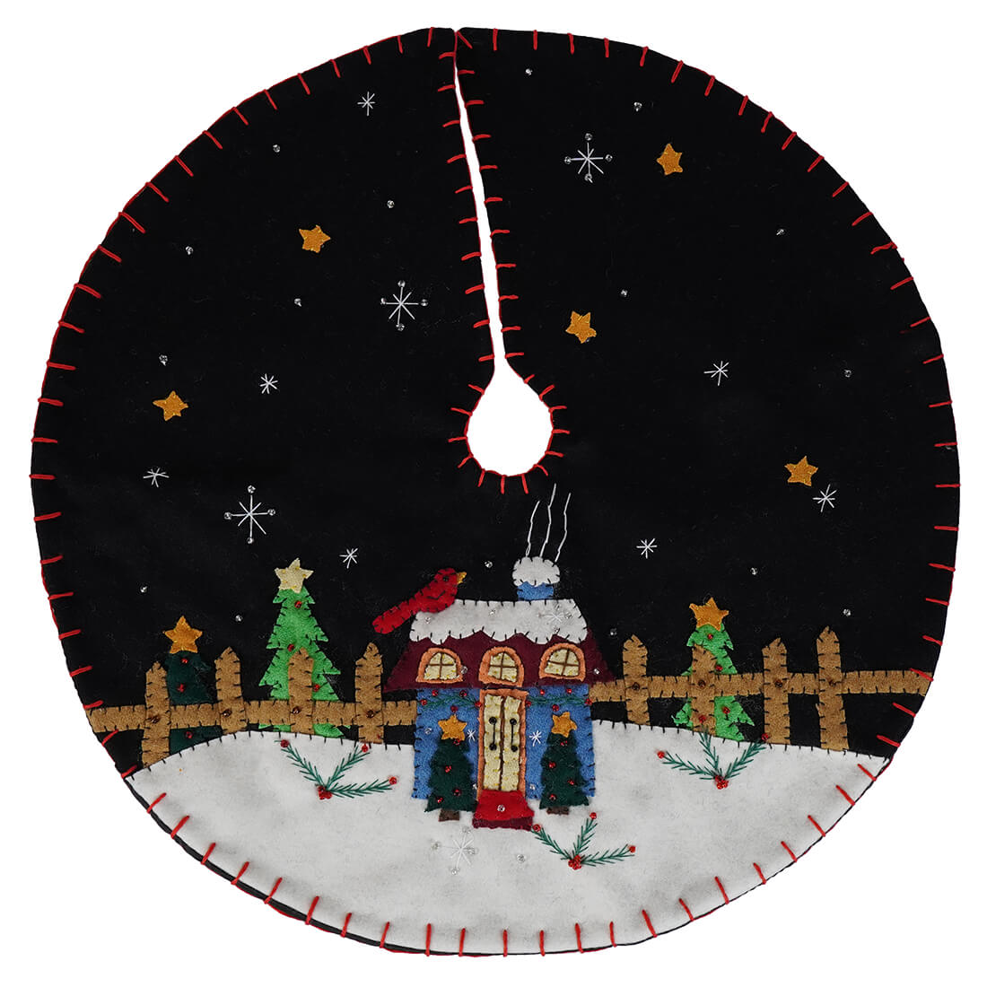 Christmas House In Trees Tree Skirt