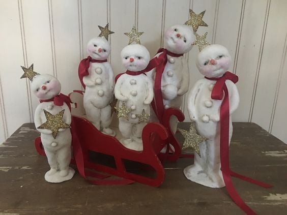 Dee Harvey's Original Snowman in a Vintage Red Sleigh