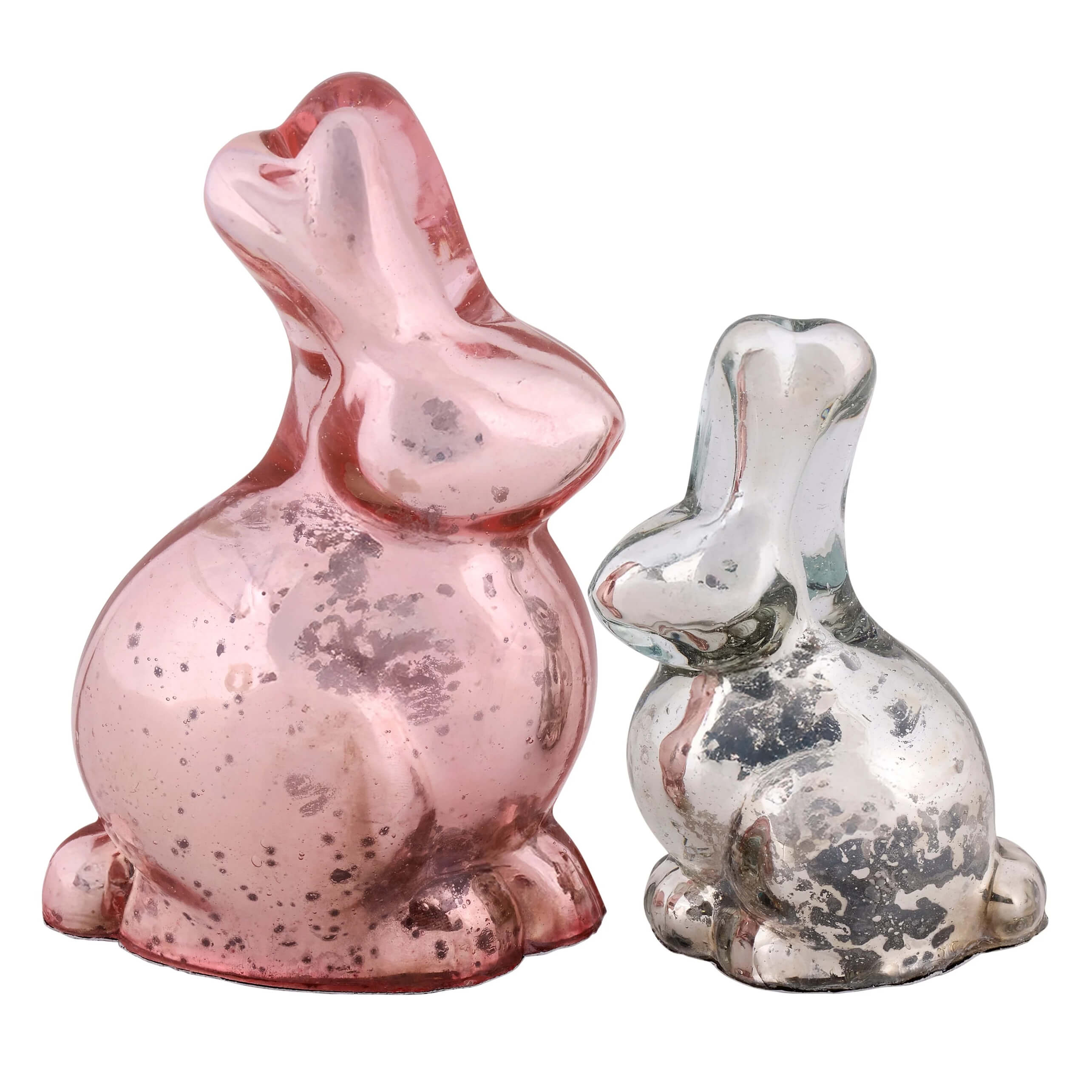 Pink & Silver Glass Bunny Figurines Set/2