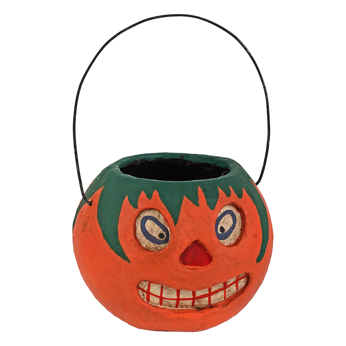 Vintage Halloween Grinning Orange Pumpkin Bucket