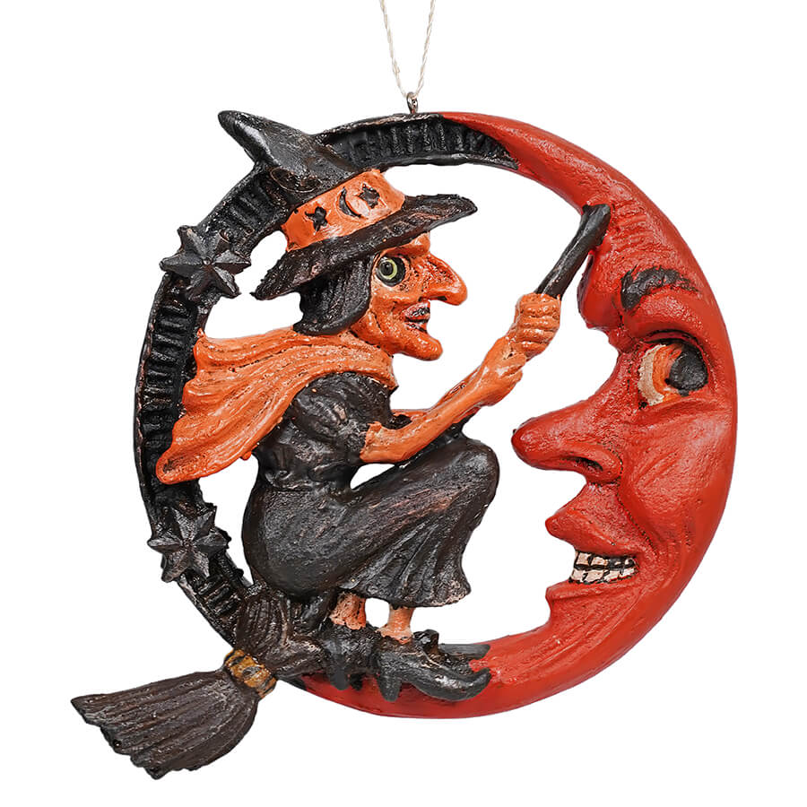 Vintage Halloween Witch On Moon Ornament