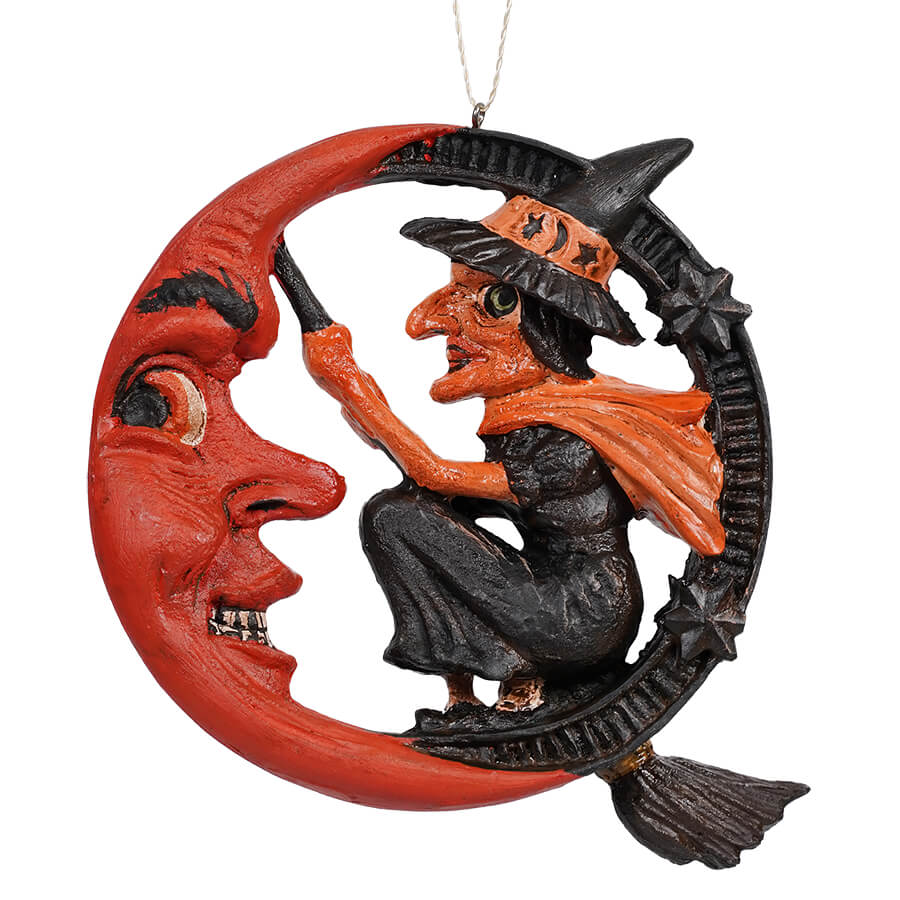 Vintage Halloween Witch On Moon Ornament