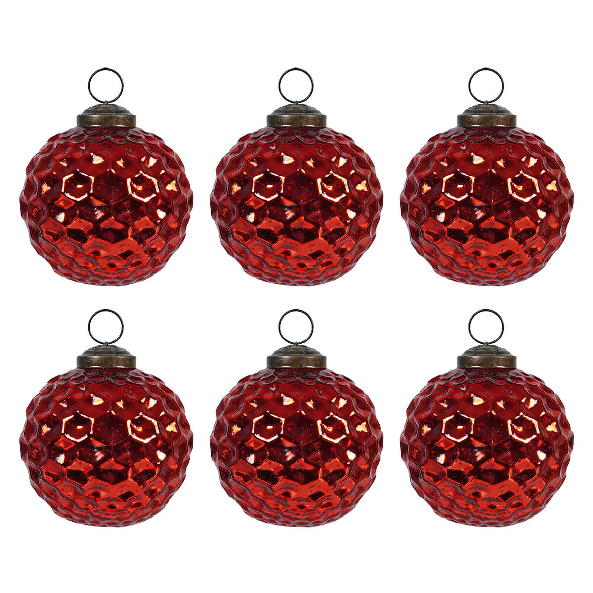 Red Geometric Kugel Ornaments Set/6