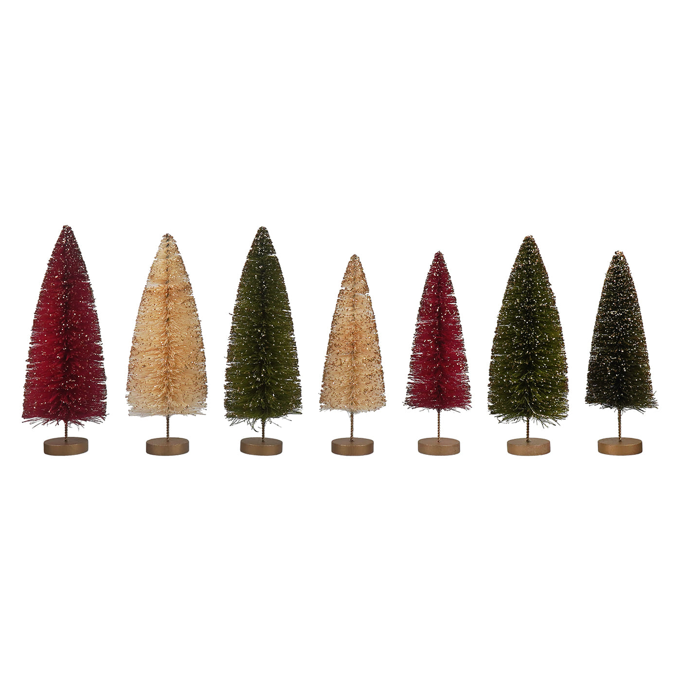 Large Glittered Holiday Bottlebrush Trees Set/7
