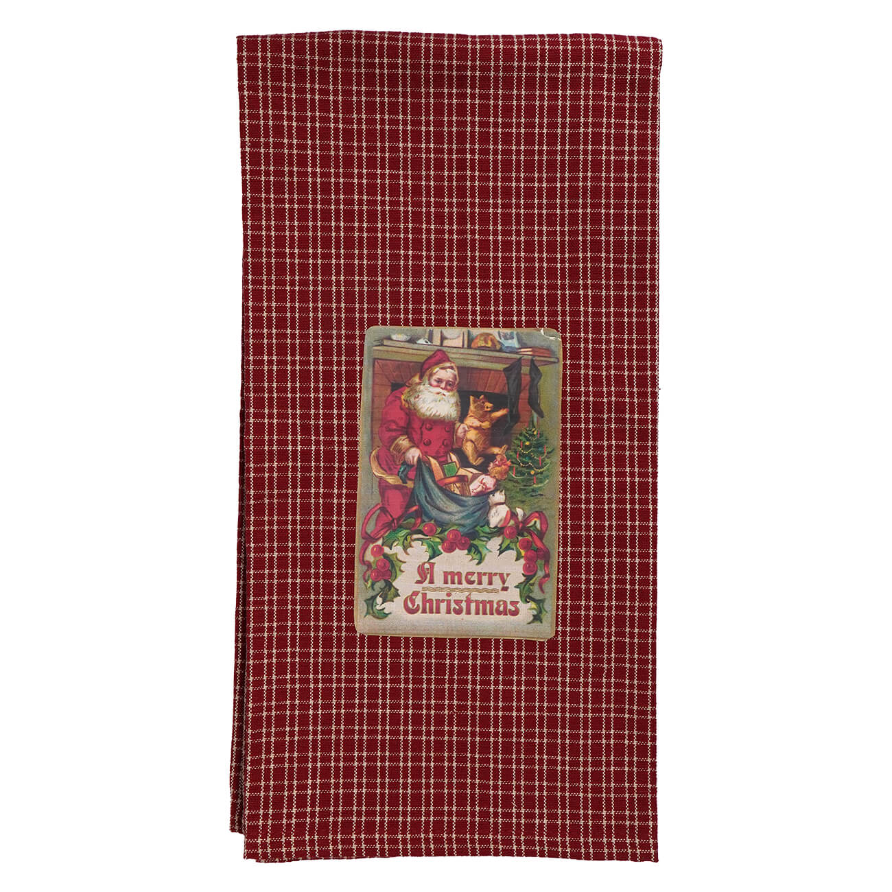 "A Merry Christmas"  Vintage Santa Red Towel