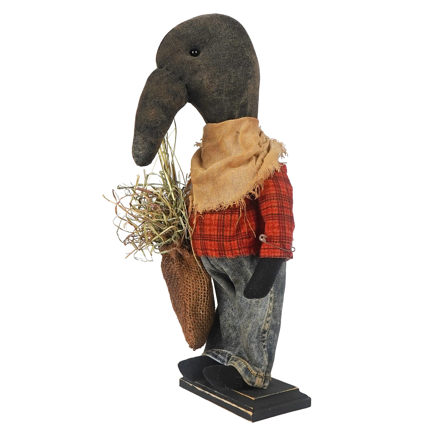 Chester Crow Boy Wearing Halloween Orange Plaid Shirt & Denim Pants