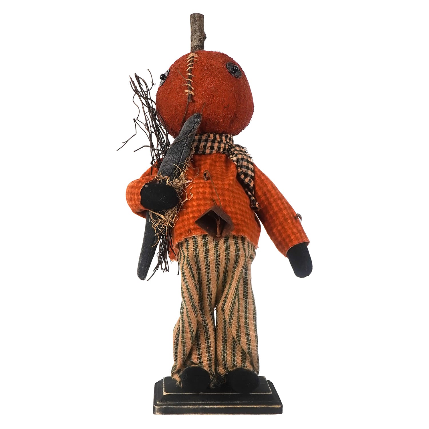 Herbert Pumpkin Head Boy Wearing Striped Slacks & Holding Crow