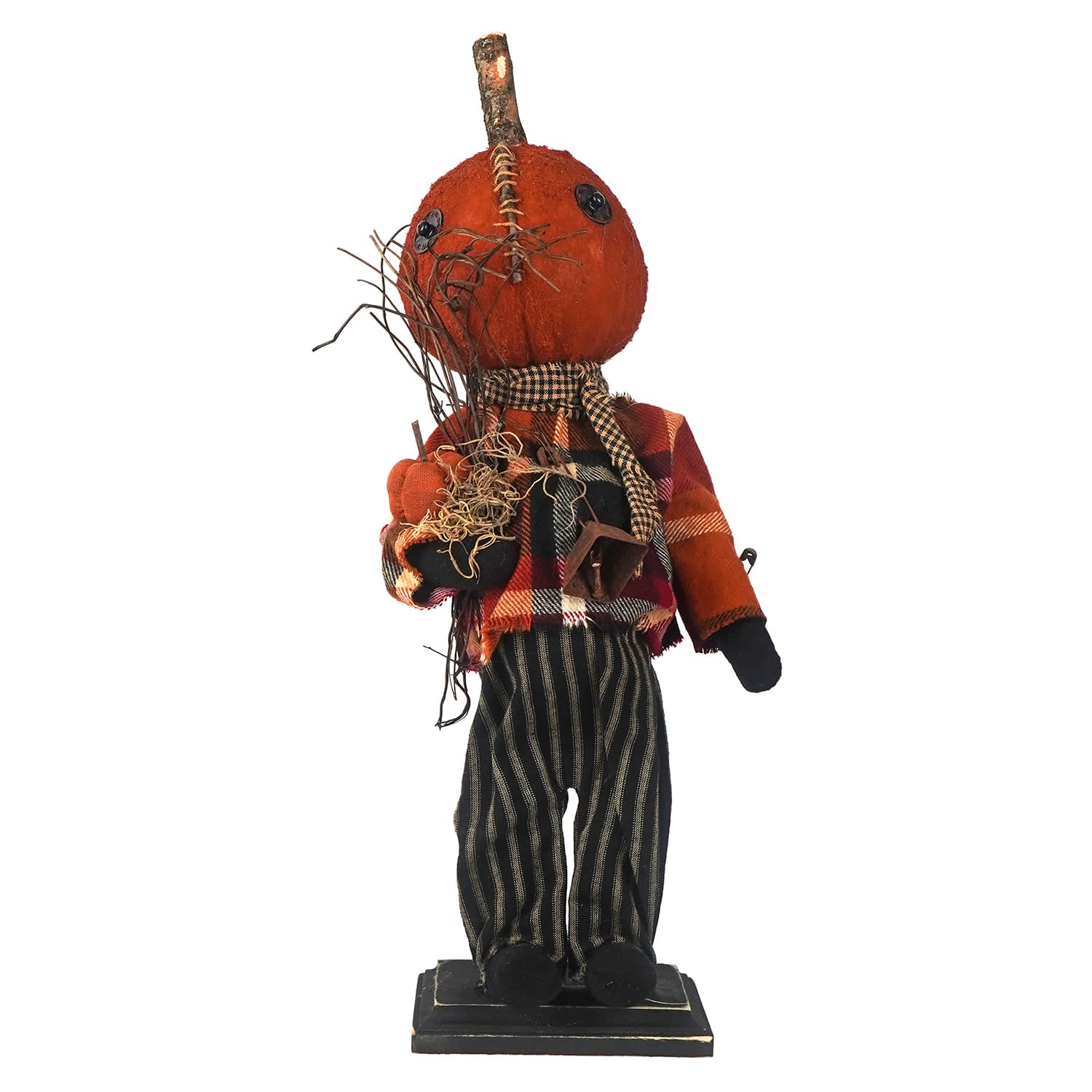 Jack Pumpkin Head Boy Wearing Fall Colored Shirt & Holding Pumpkin