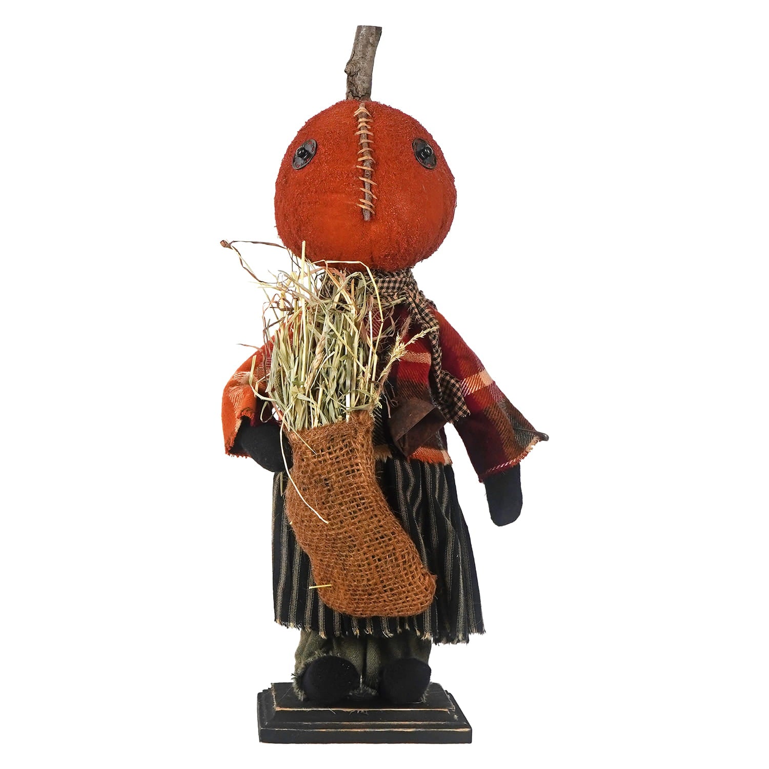 Jill Pumpkin Head Girl Wearing Fall Colored Shirt & Striped Skirt