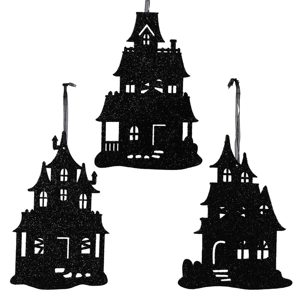 Haunted House Silhouette Ornaments Set/3