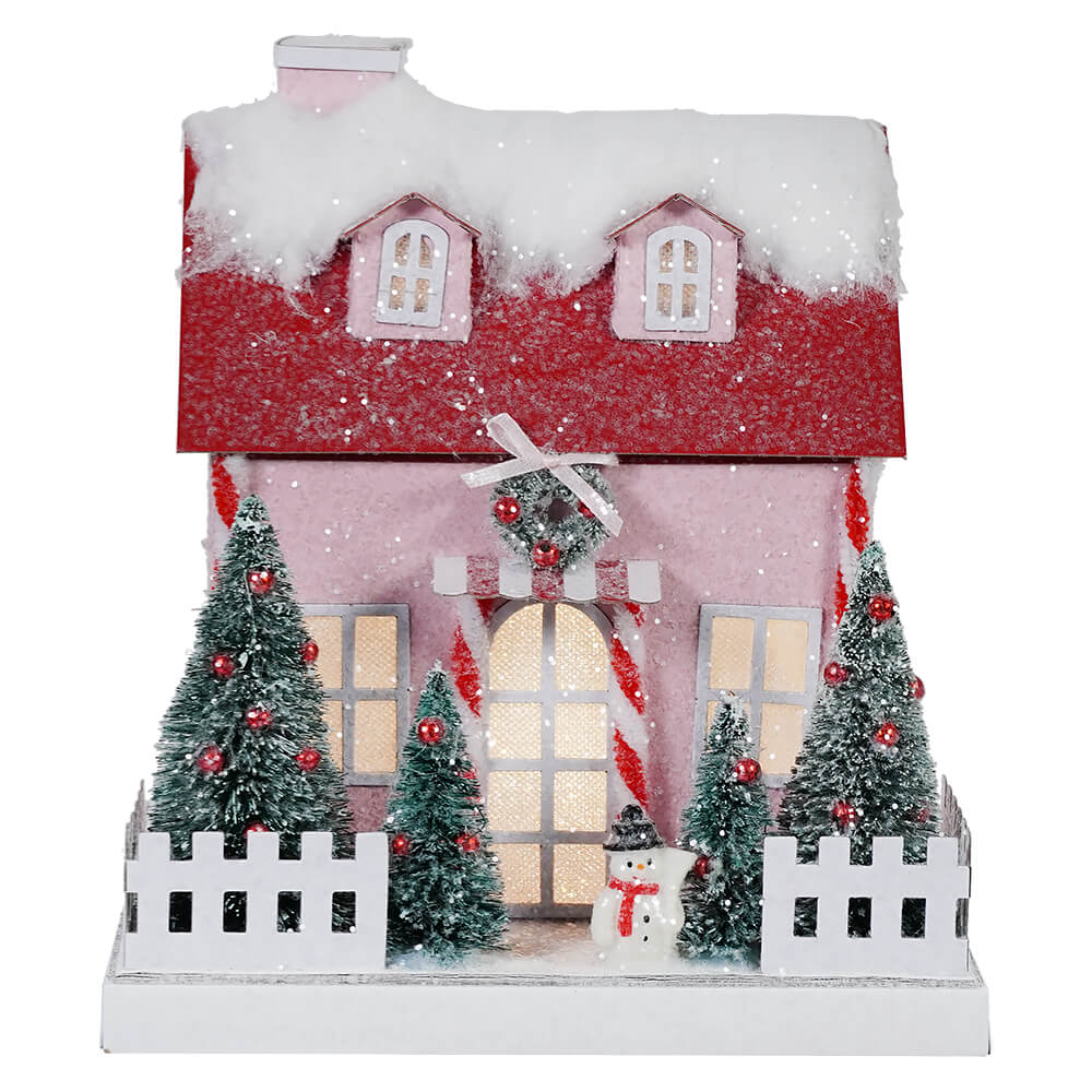 Lighted Winter Snowman Pink Paper House