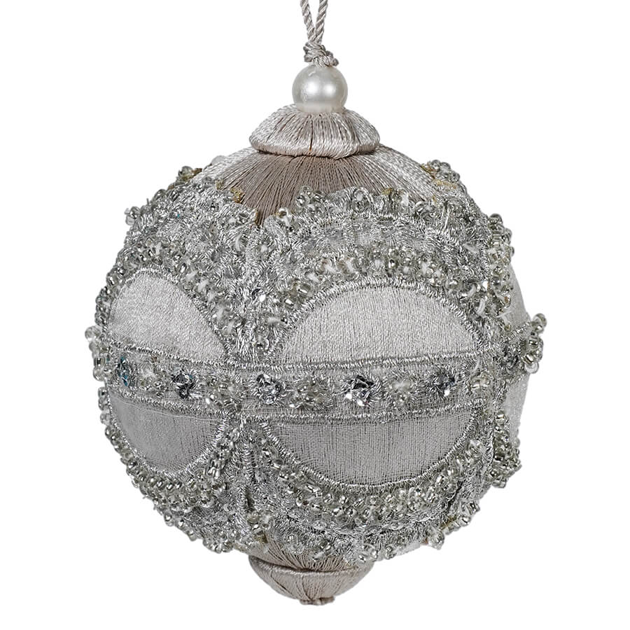 Silver Jewel Wrapped Thread Ball Ornament