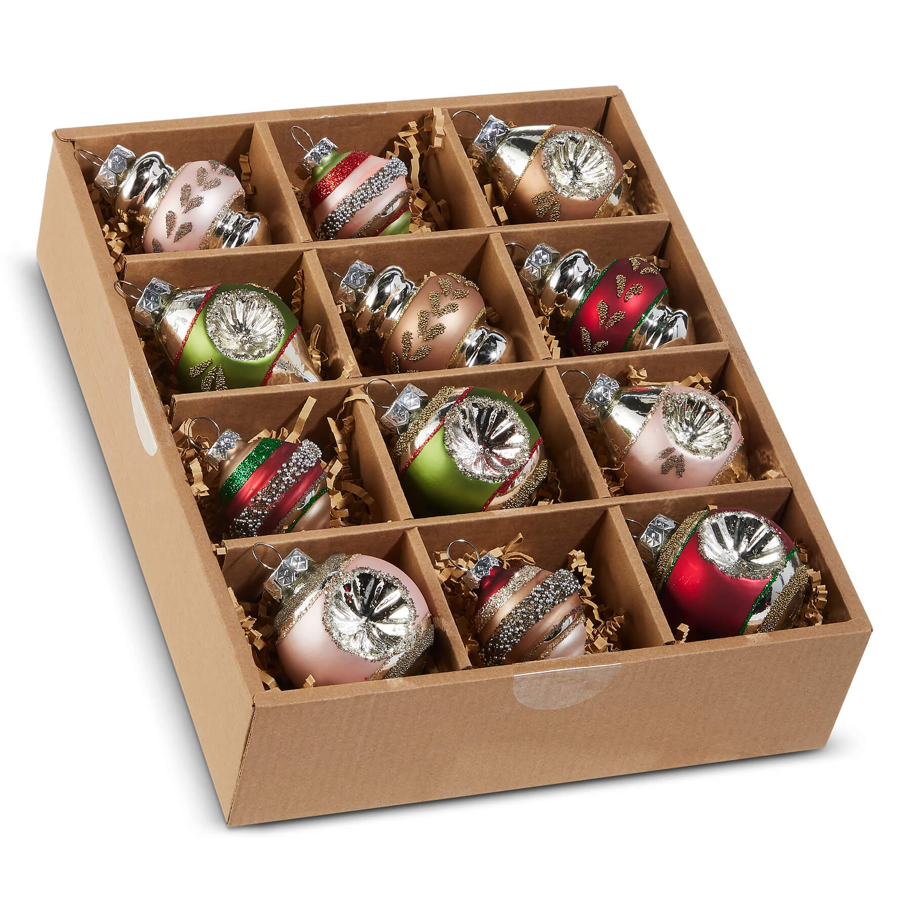 Assorted Beaded & Glittered Vintage Ornaments Box Set/12