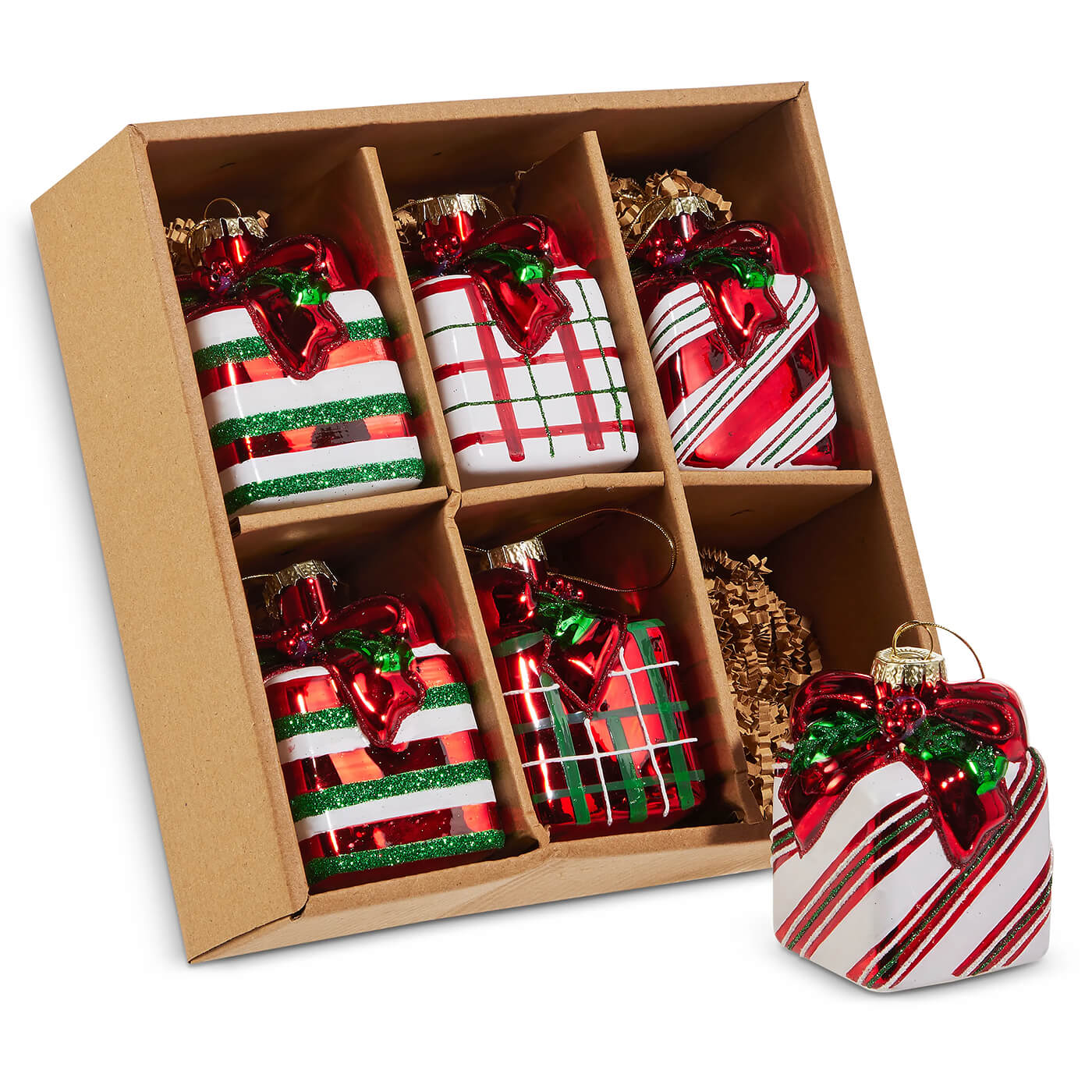Striped Plaid Gift Ornaments Box Set/6