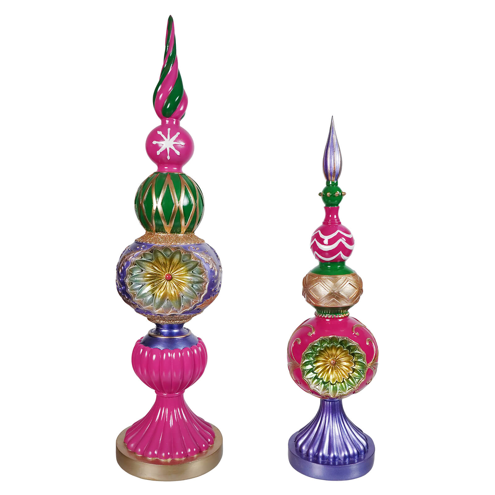 Large Vintage Multicolor Tabletop Finials Set/2