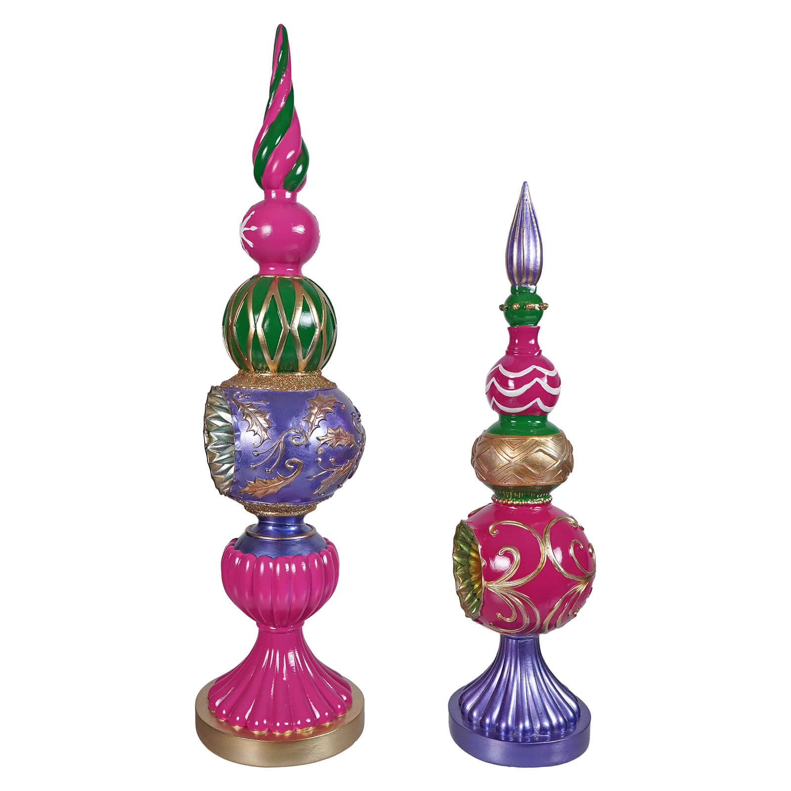 Large Vintage Multicolor Tabletop Finials Set/2