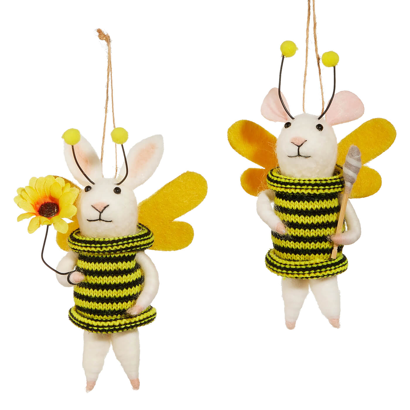 5.5" Mouse & Bunny Bee Ornaments Set/2