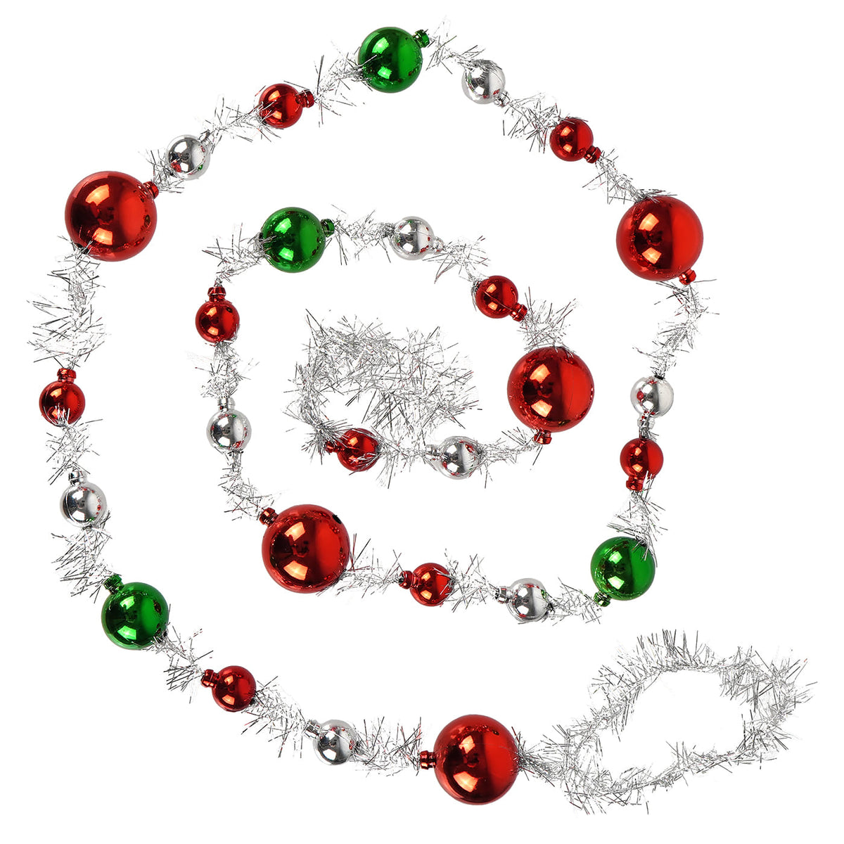 60" Red, Green & Silver Ball Tinsel Garland