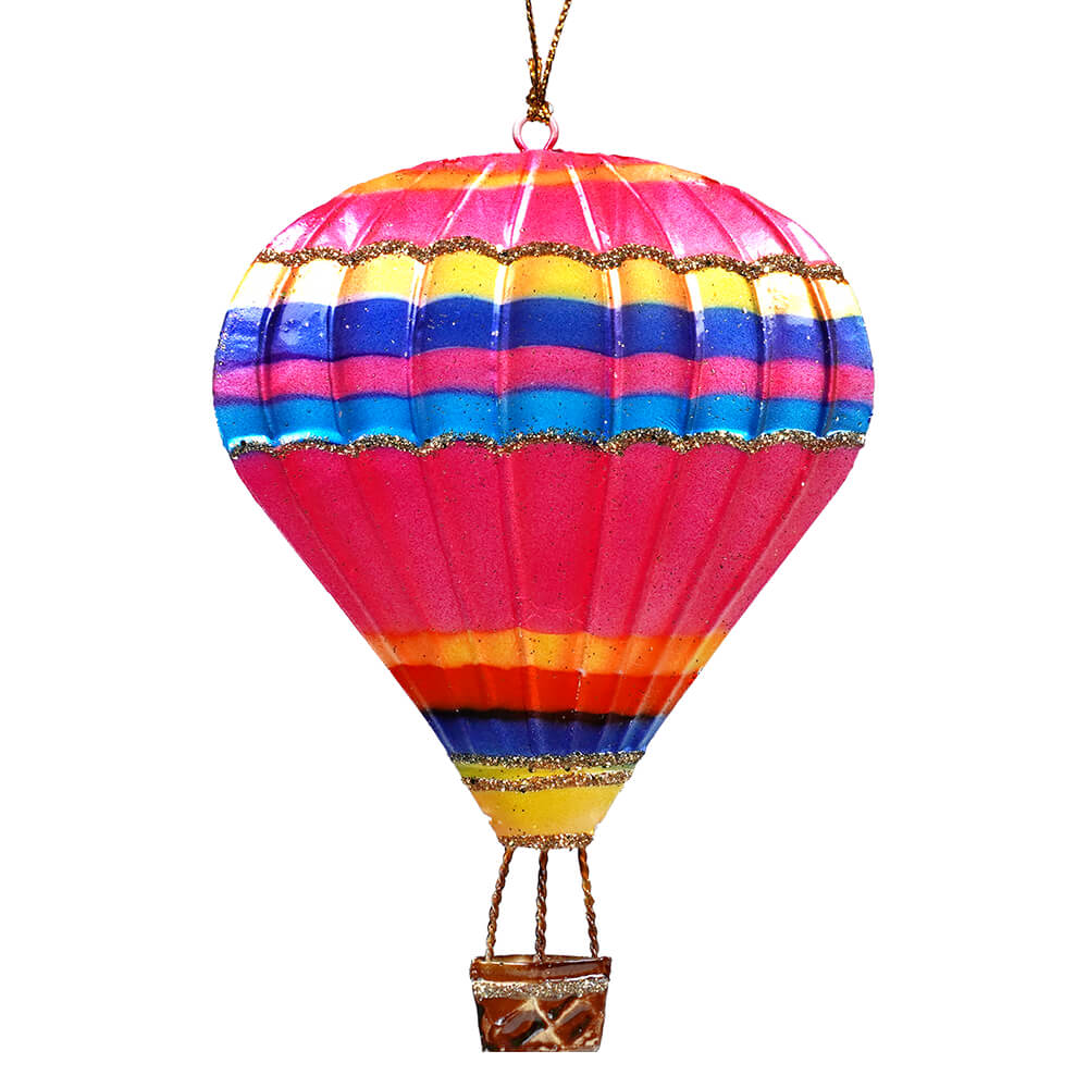 Tin Multi Color Striped Hot Air Balloon Ornament