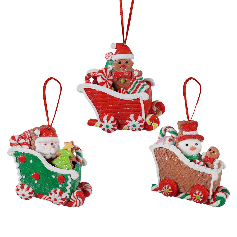 Holiday Clay Dough Sleigh Ornaments Set/3