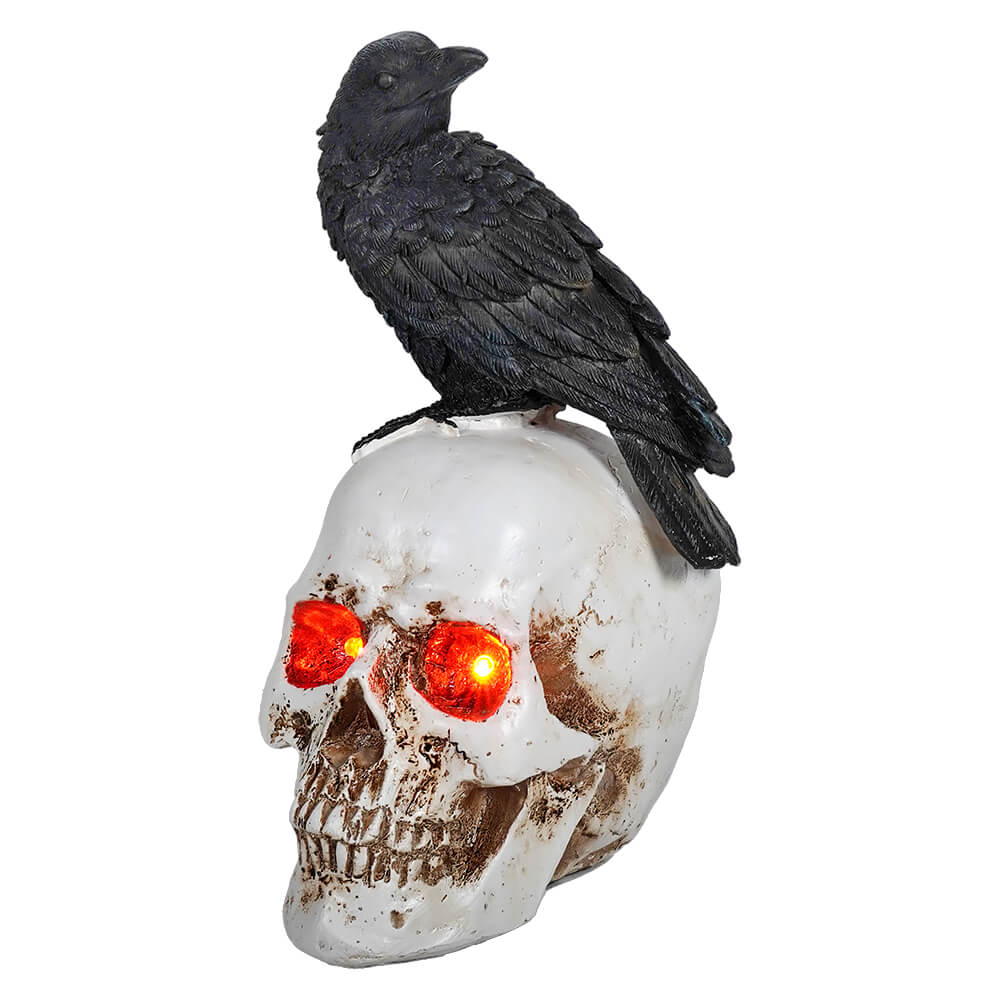 Lighted Red Eyes Skull With Crow