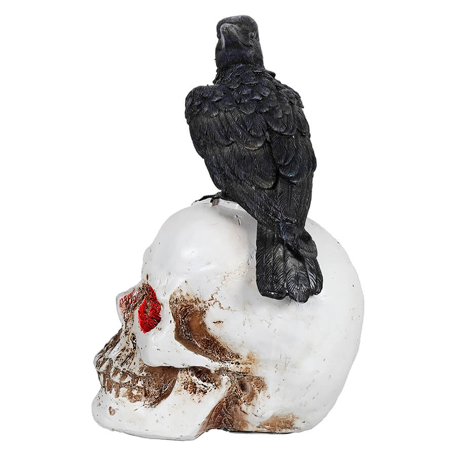 Lighted Red Eyes Skull With Crow