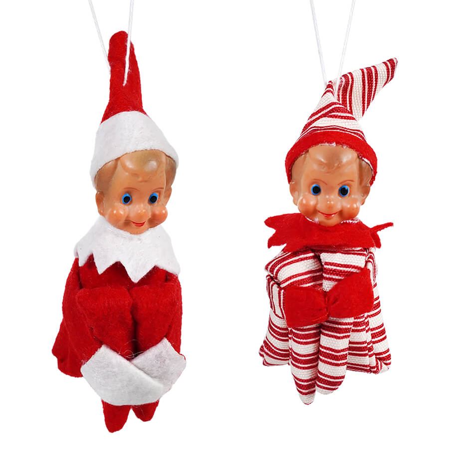 Vintage Inspired Red Elf Ornaments Set/2