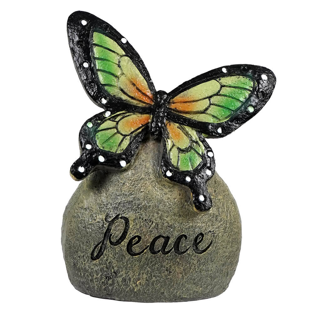 Green Butterfly On "Peace" Stone