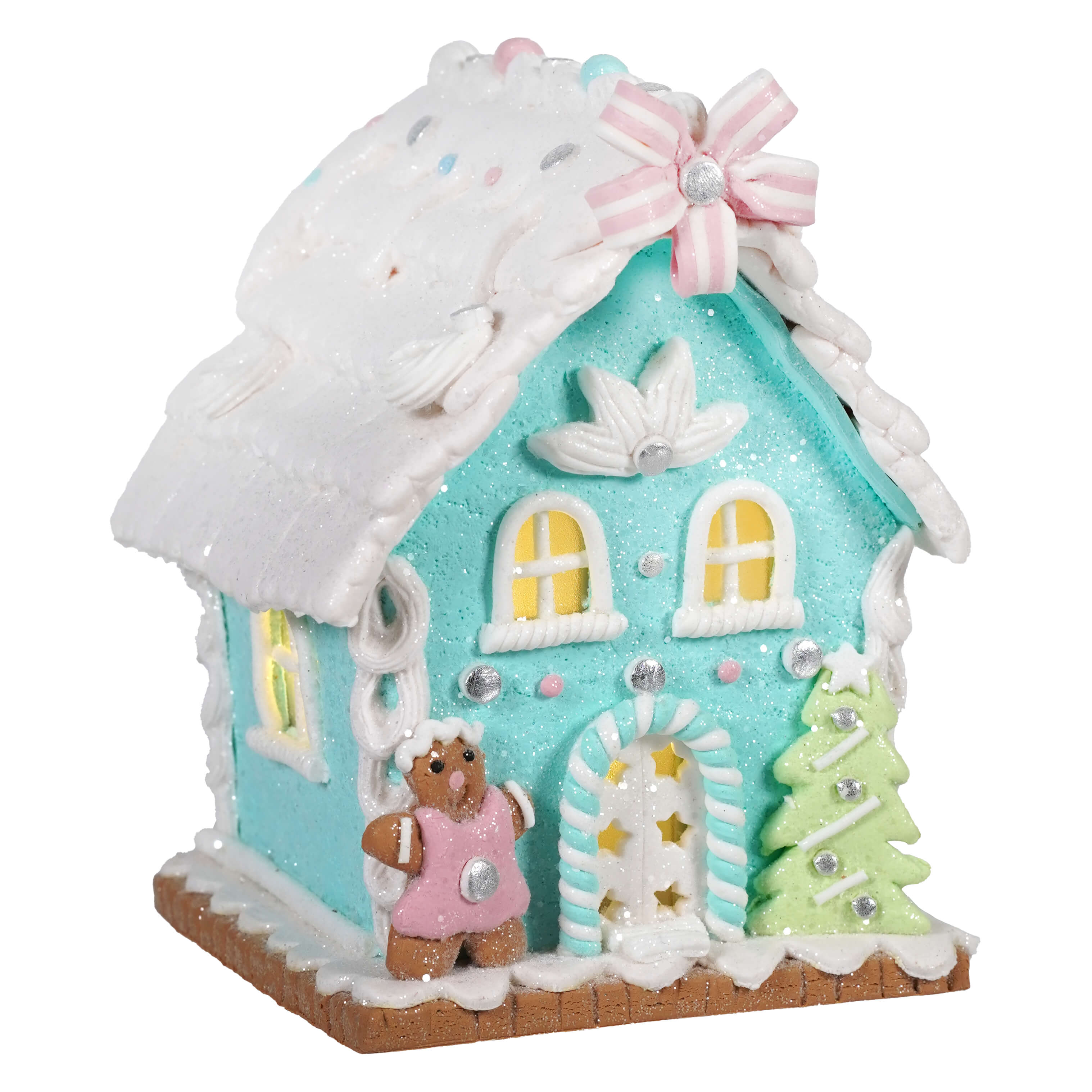 Gingerbread Woman Teal Lighted Gingerbread House