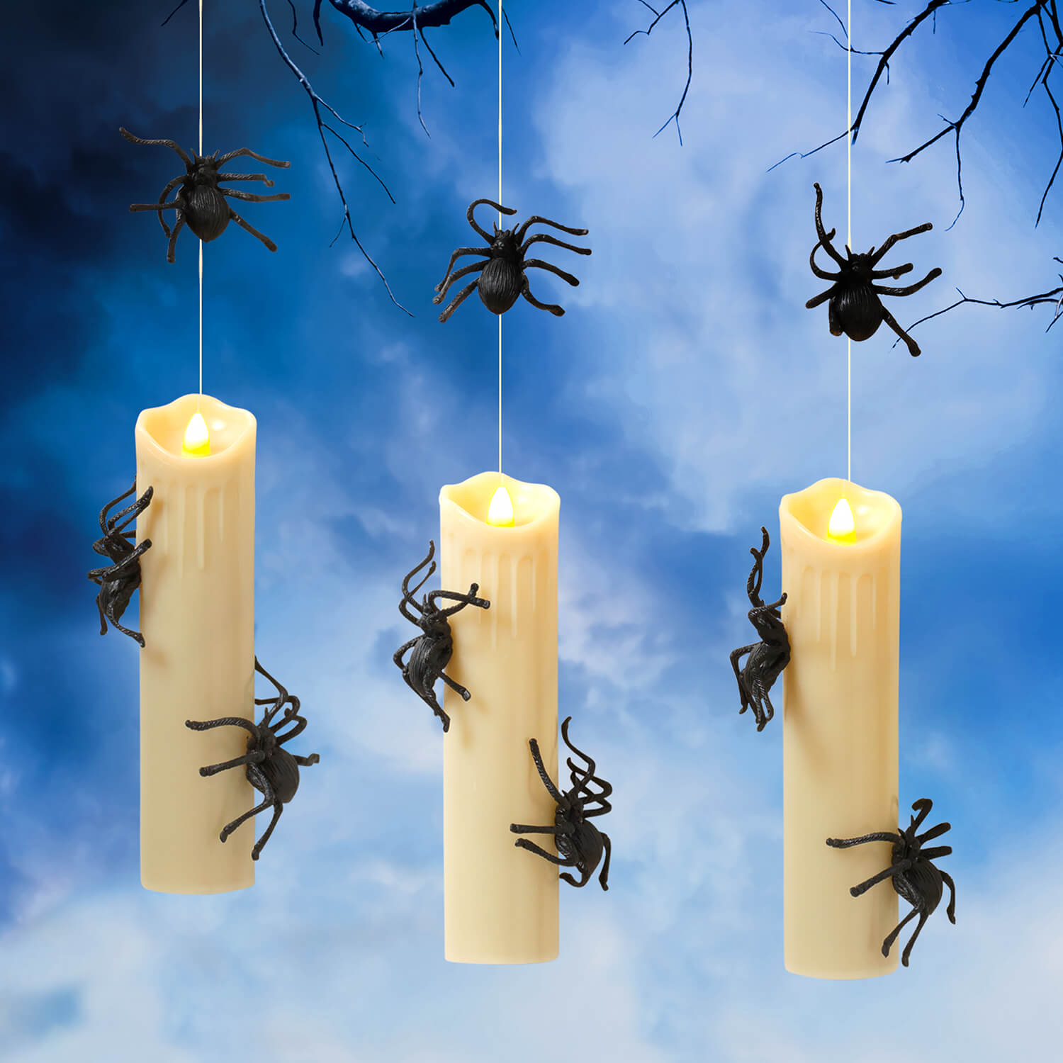Lighted Spooky Floating Spider Candles Set/3