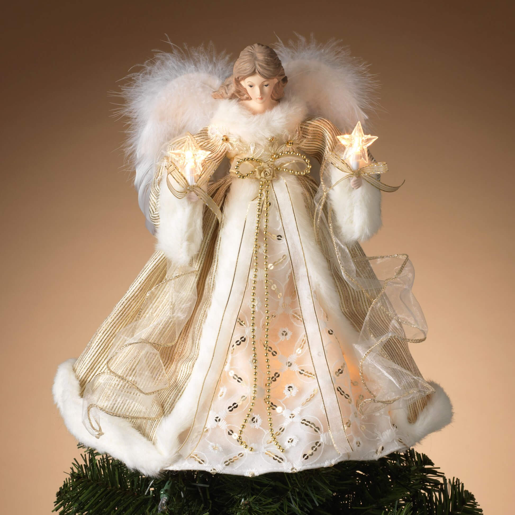 White Christmas Angel Tree Topper With Led Lightswhite 