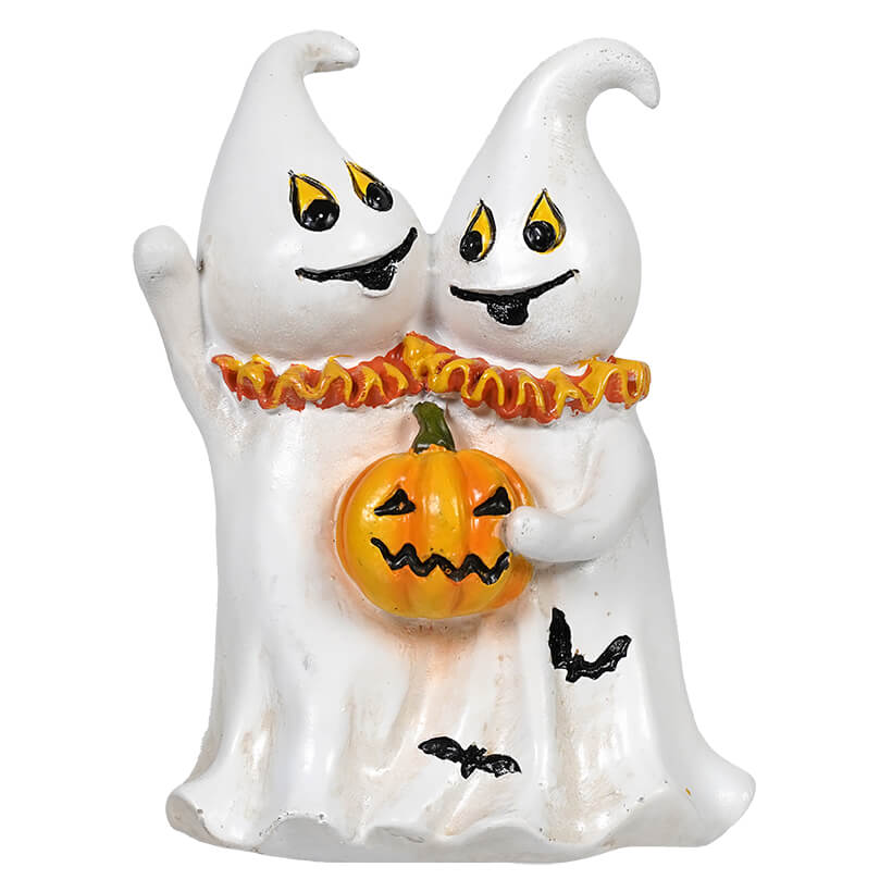 Halloween Ghost Couple Holding Pumpkin Figure