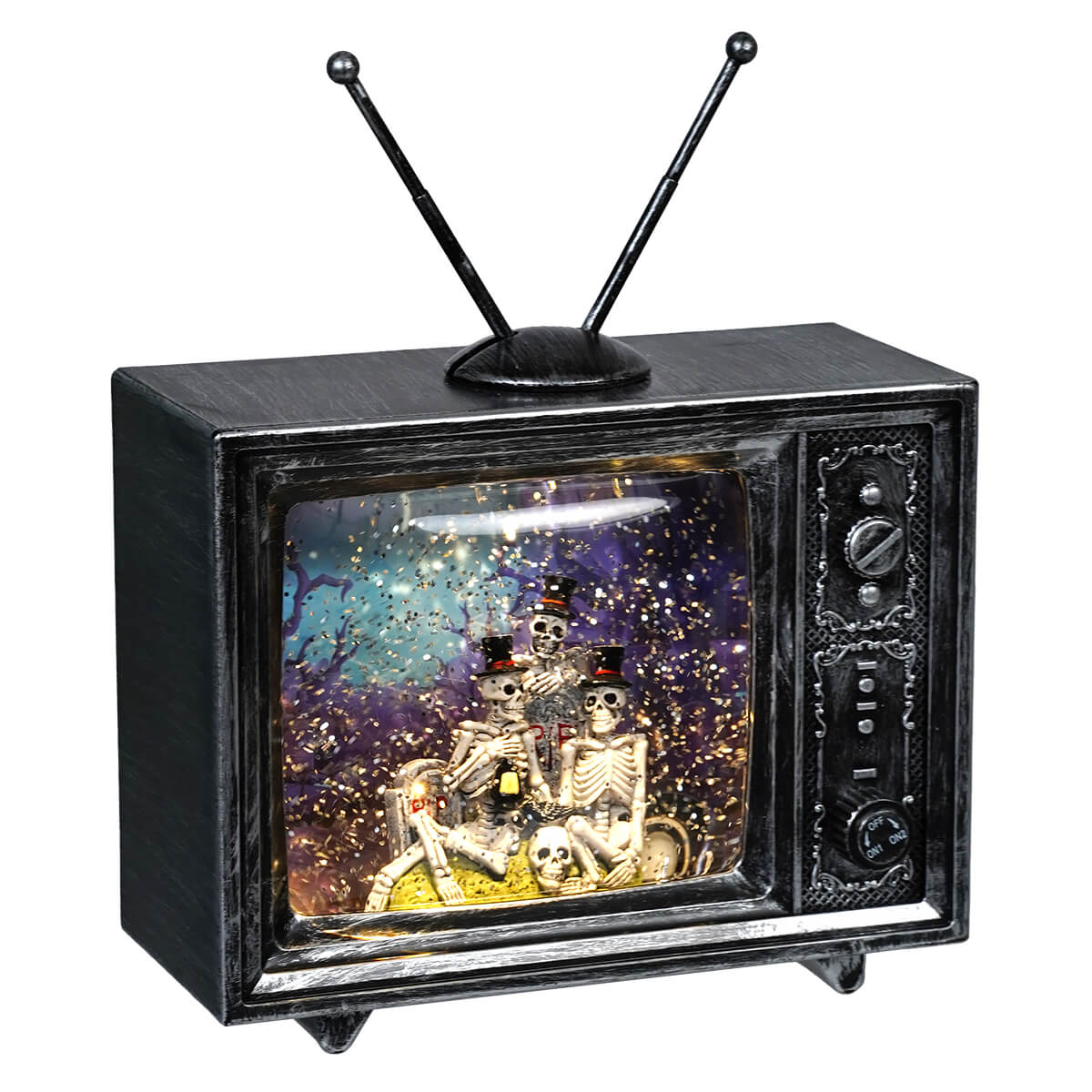 Lighted Wailing Skeleton Spinning Water Globe Television