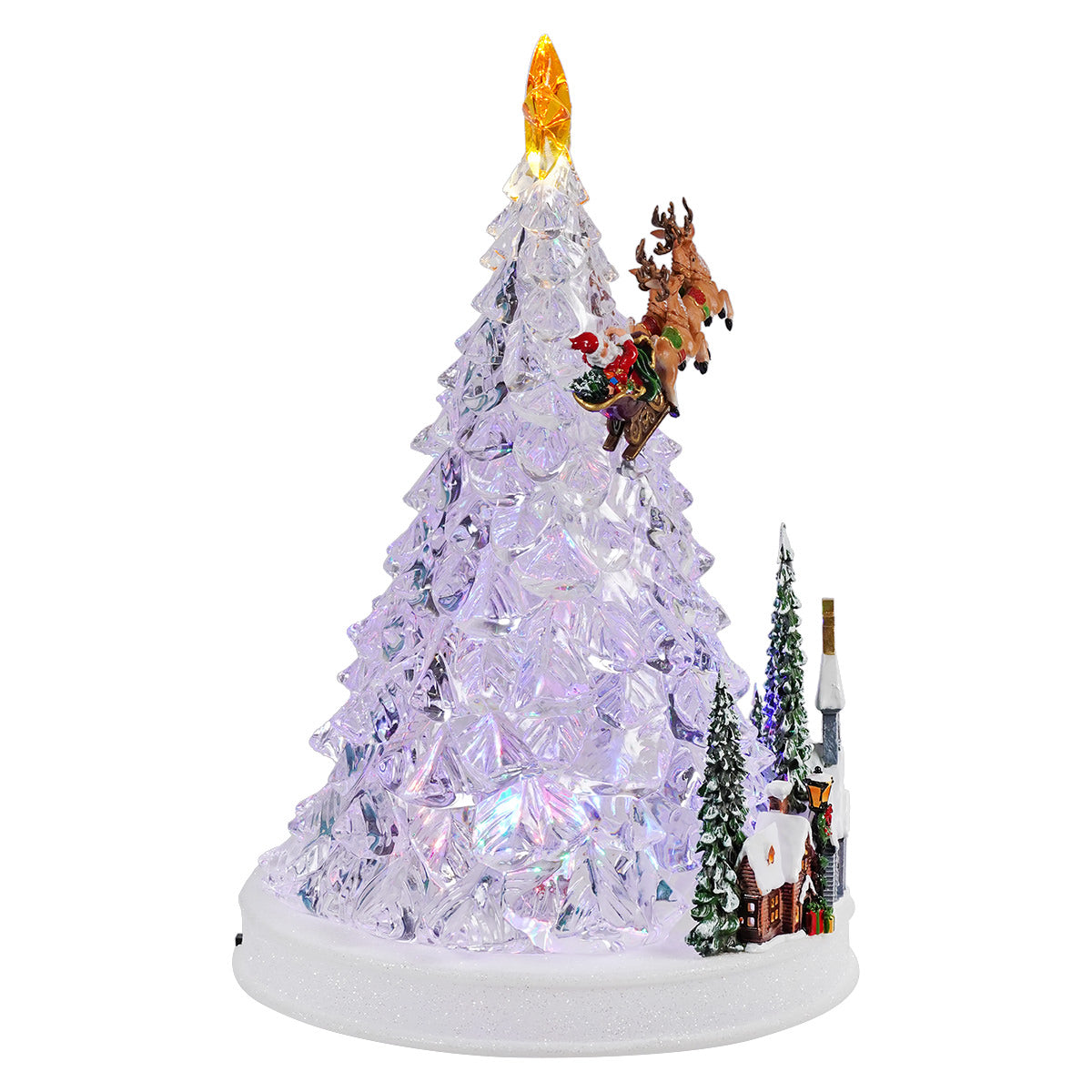 Lighted Musical Christmas Tree Village Scene With Flying Santa