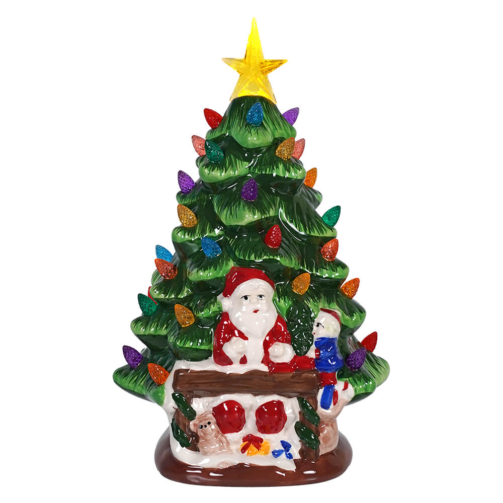 Lighted Ceramic Christmas Tree With Santa