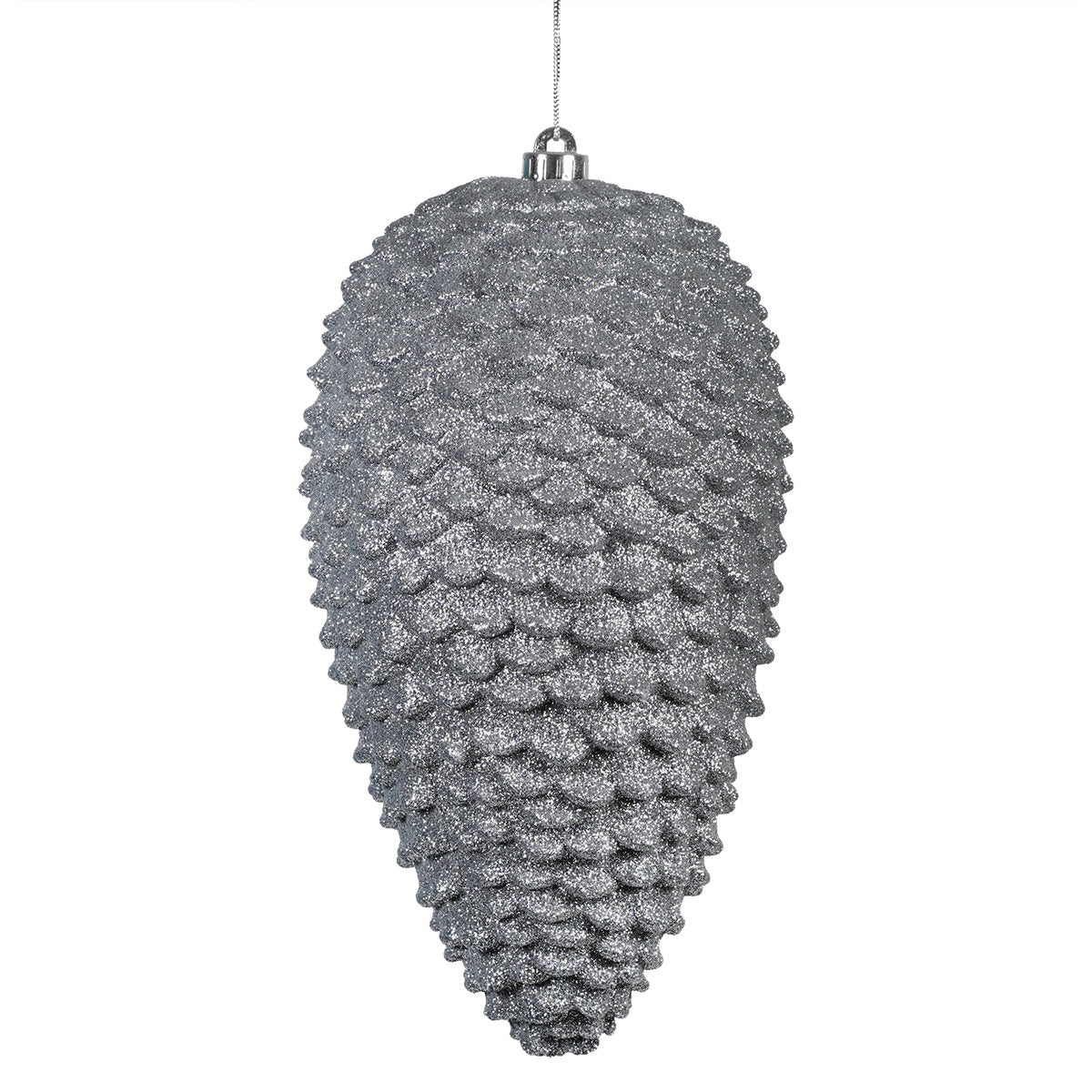 Large Silver Glittered Holiday Pinecone Ornament