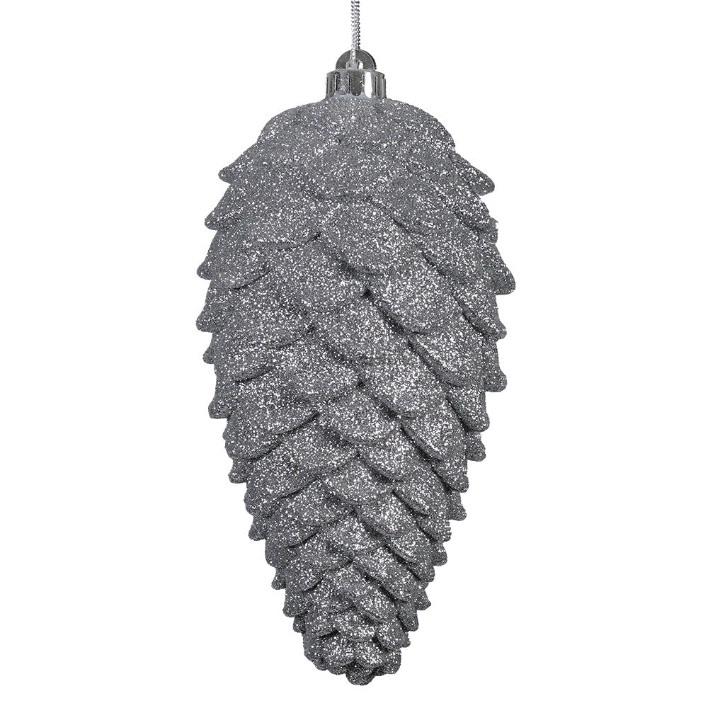 Silver Glittered Holiday Pinecone Ornament