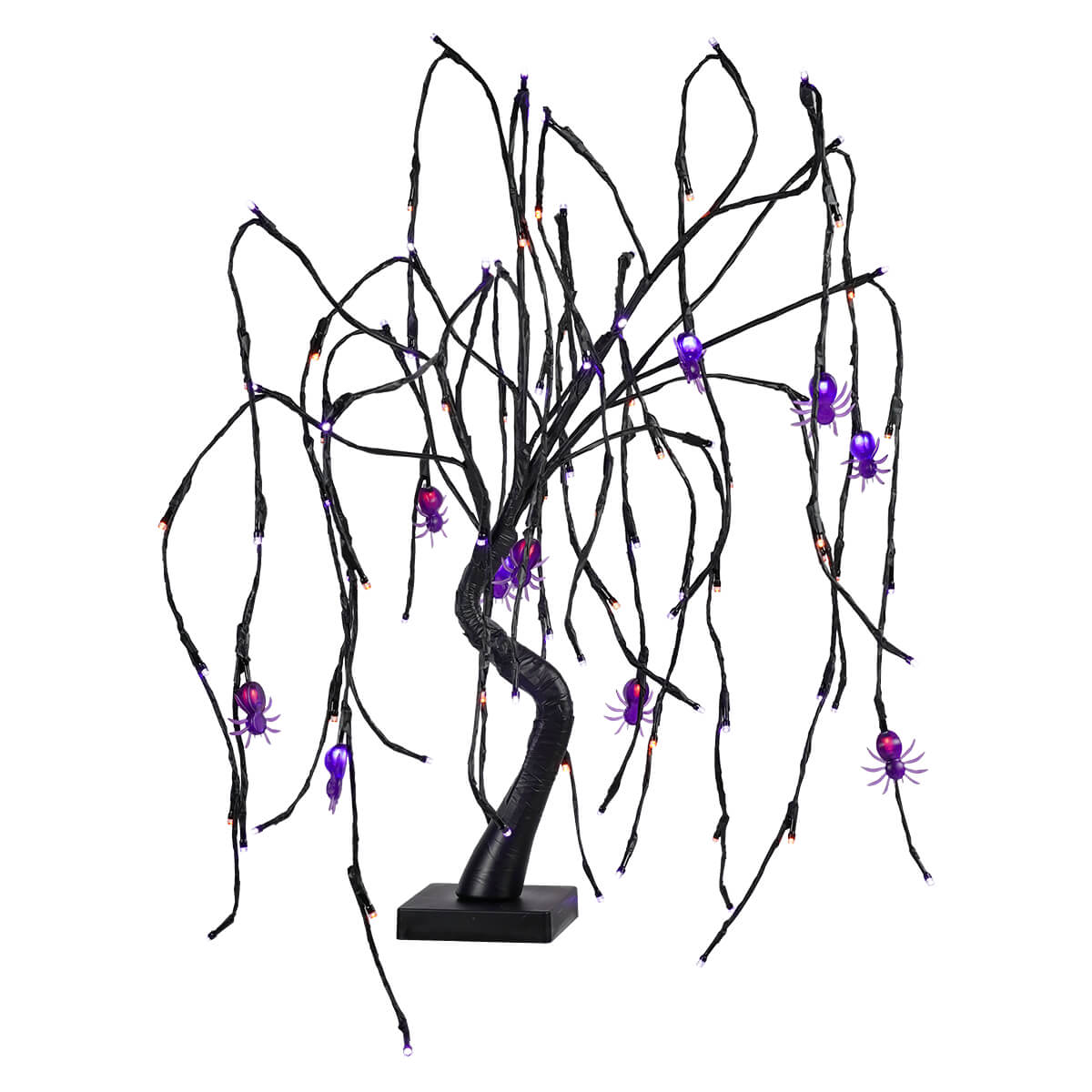 Purple & Orange Lighted Black Tabletop Spider Tree
