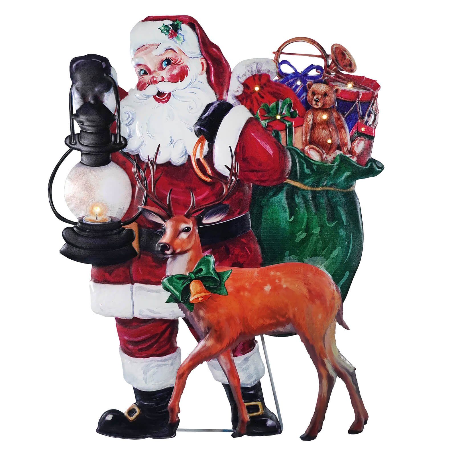 26" Large LED Lighted Metal Holiday Santa & Reindeer Sign With Easel