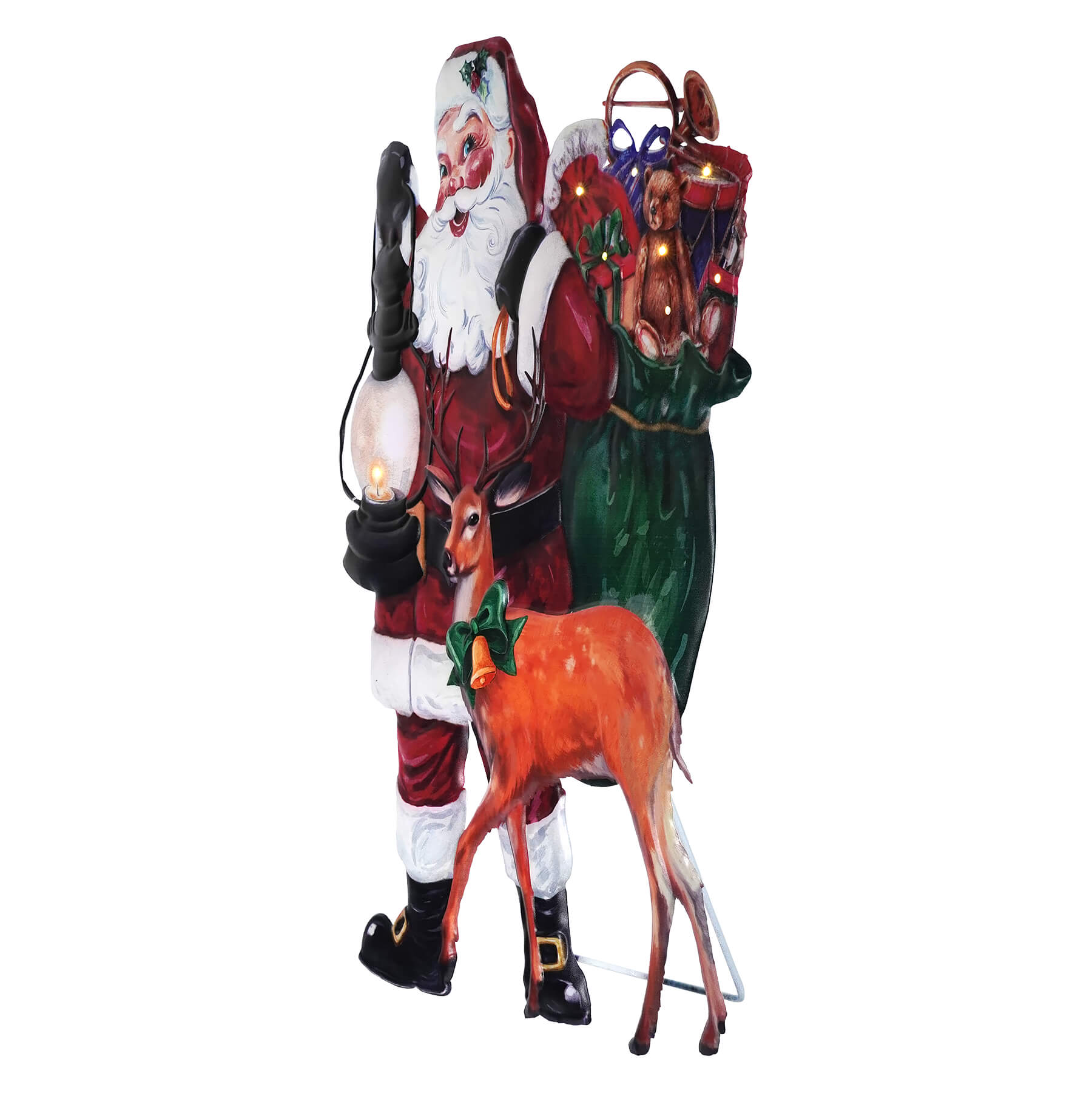 26" Large LED Lighted Metal Holiday Santa & Reindeer Sign With Easel