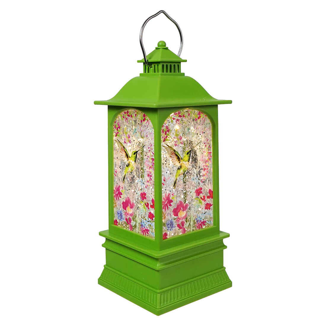 8" LED Lighted Hummingbird Pastel Green Spinning Water Globe Lantern