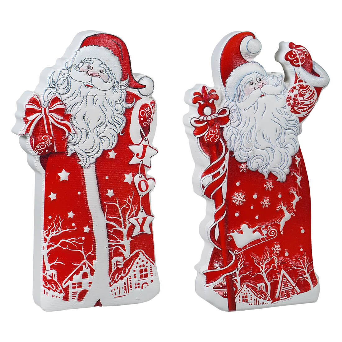 Wood Engraved Jolly Santa Standing Blocks Set/2
