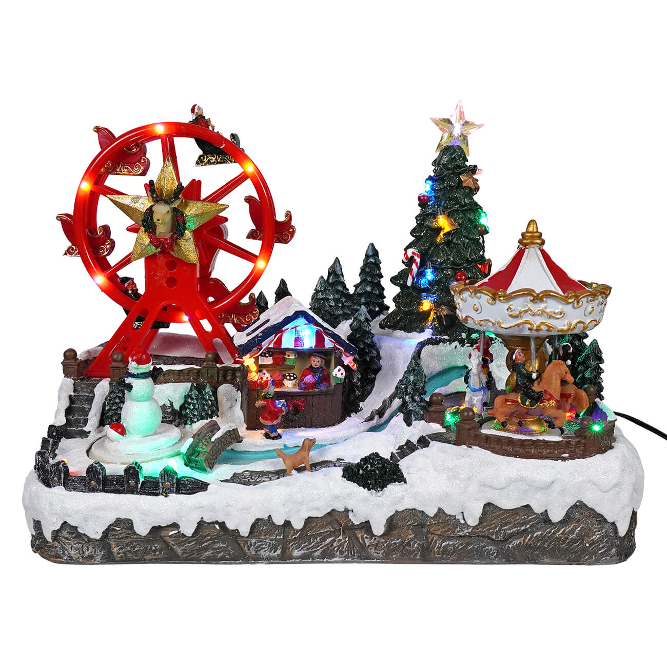 13" Animated Lighted & Musical Christmas Carousel & Ferris Wheel Village