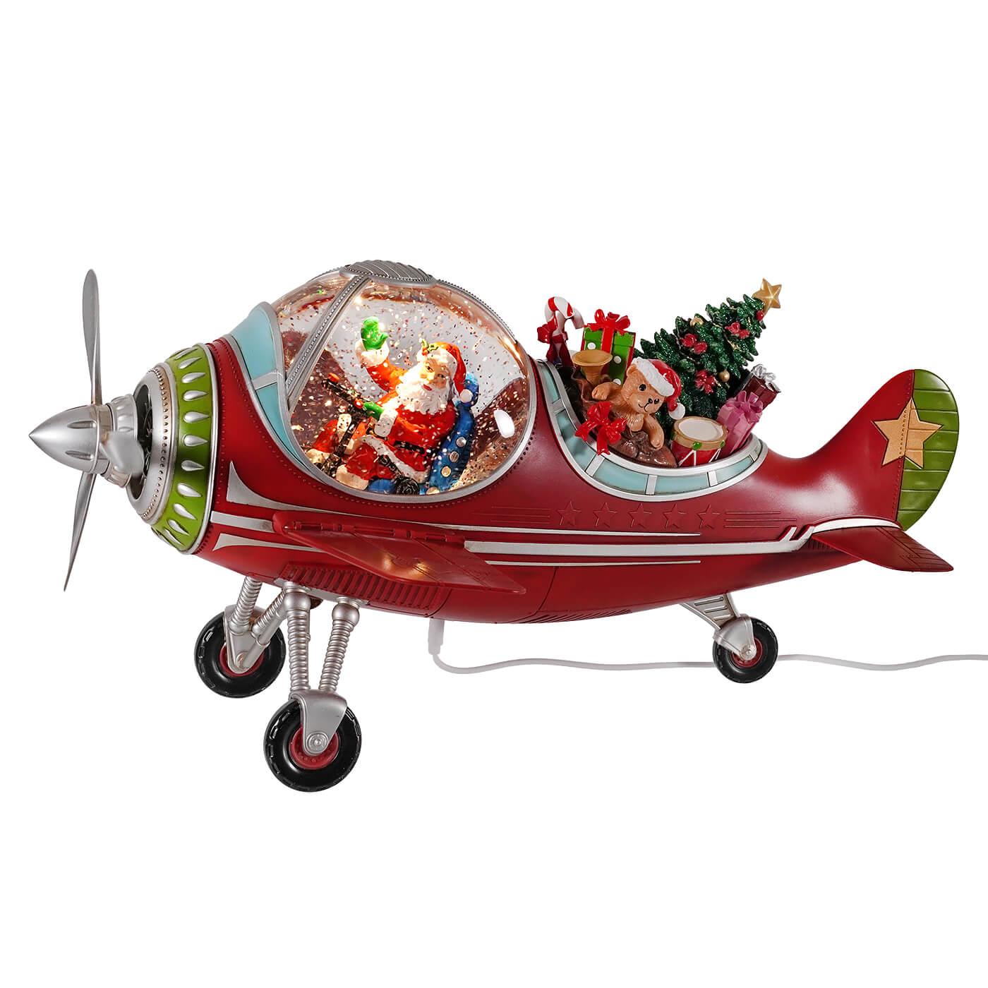 18" Lighted Spinning Airplane Water Globe Featuring Santa Delivering Presents