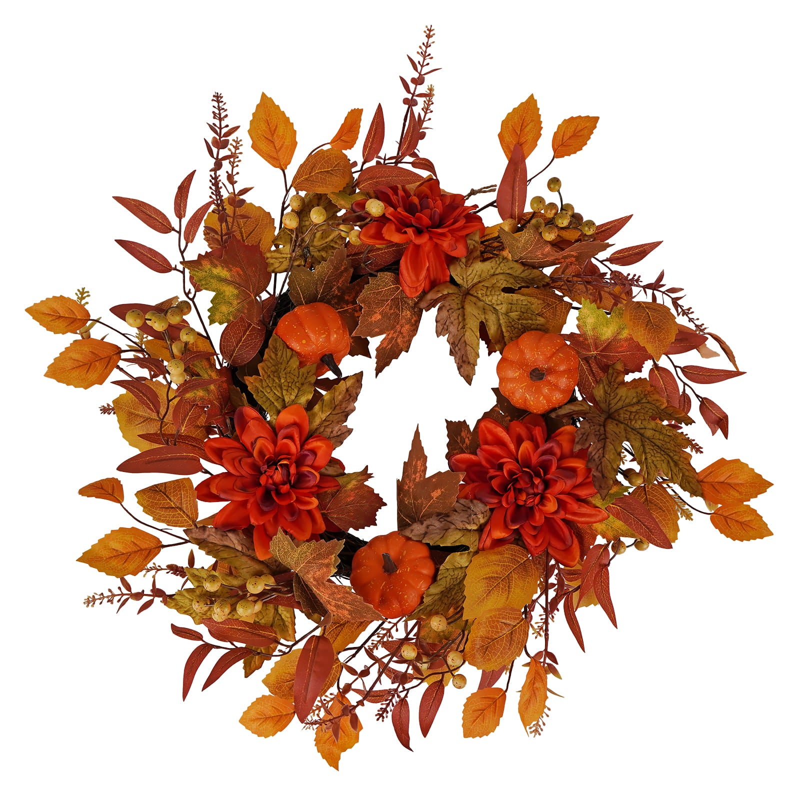 24" Harvest Pumpkin & Fall Leaves Wreath