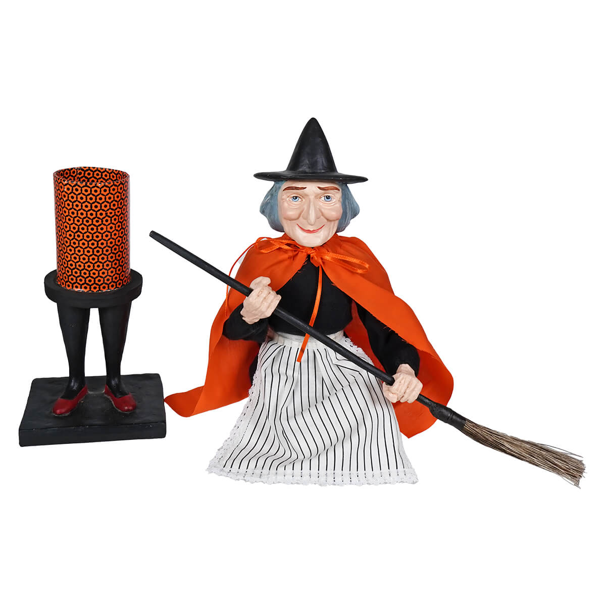 Vintage Witch Holding Broom Container