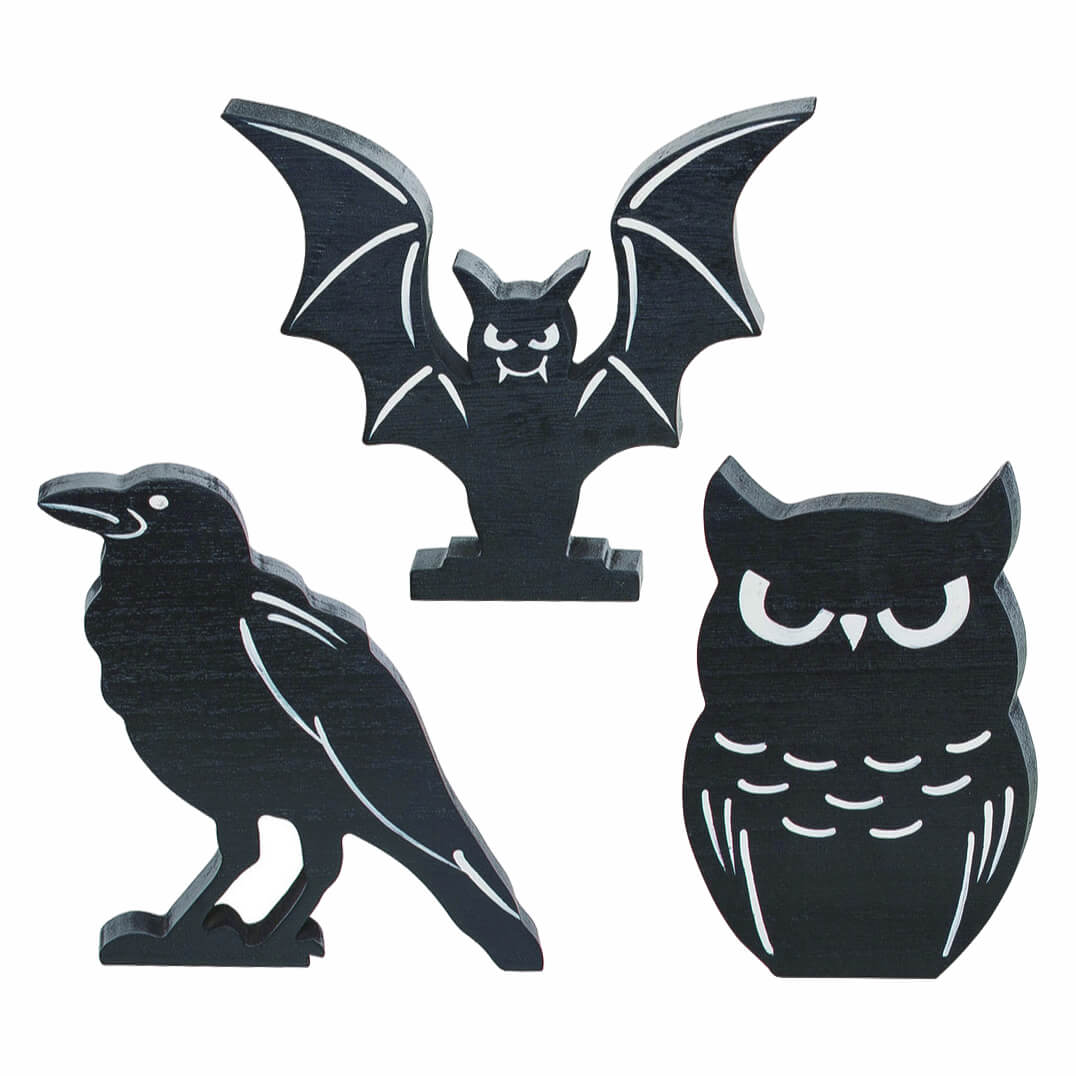 Die Cut Halloween Owl, Bat & Crow Decor Set/3